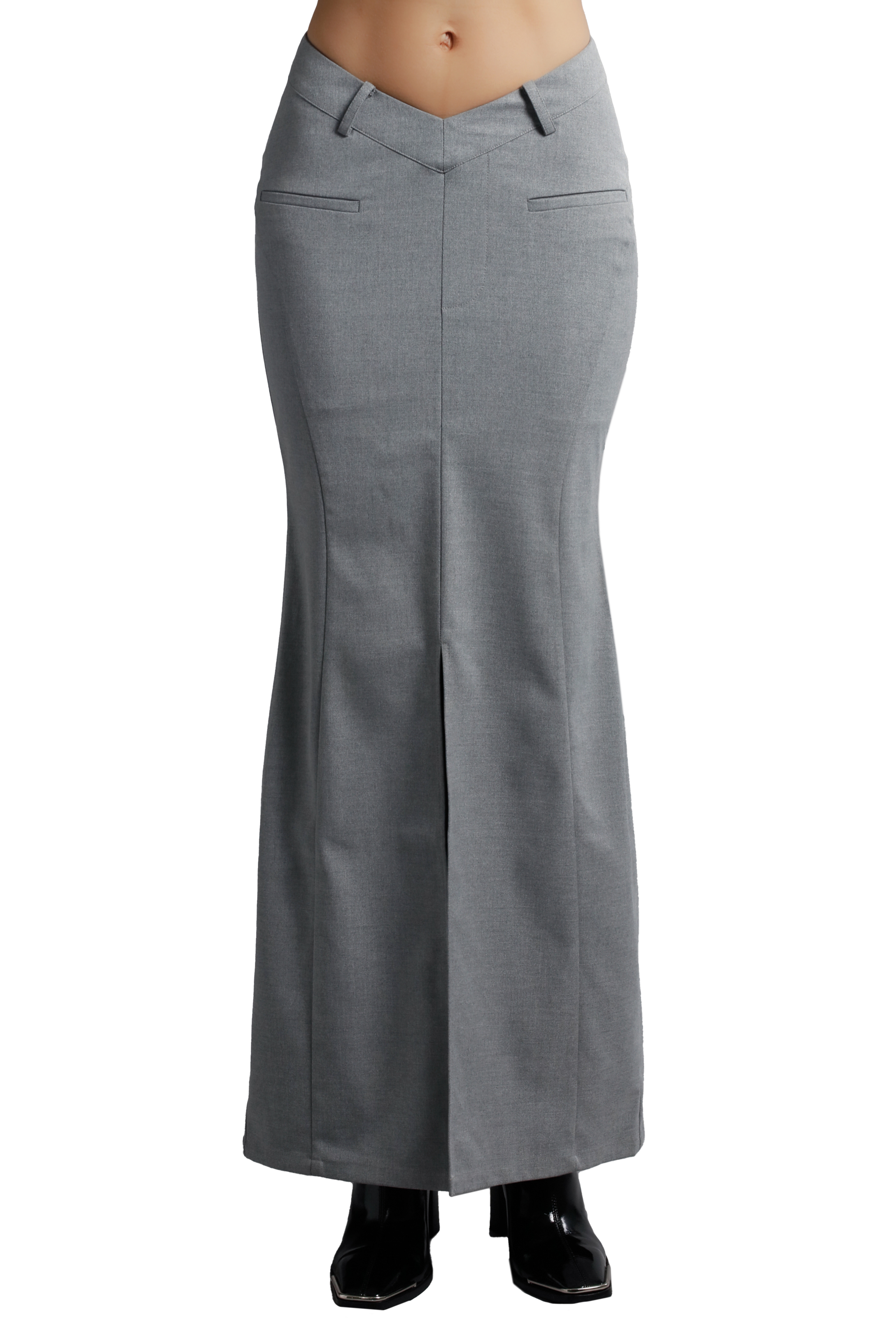 High-Waisted Mermaid Slit Maxi V-Cut Skirt